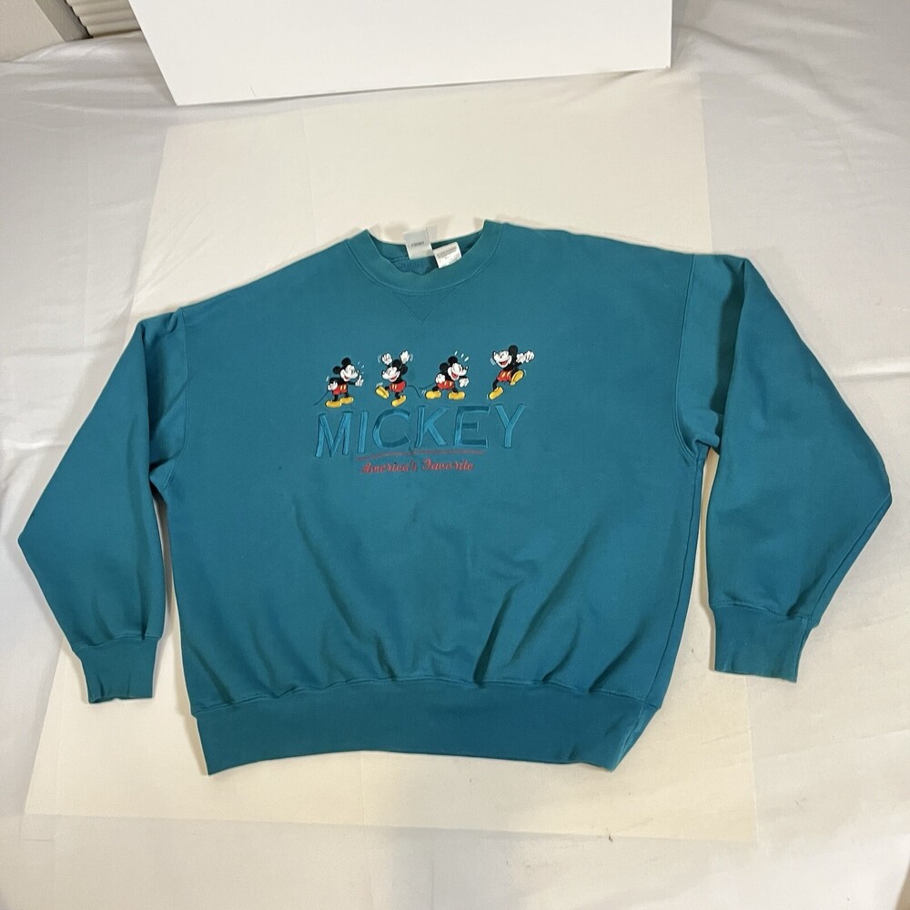 Vintage Disney Store 2XL Mickey Mouse Crew Neck Sweatshirt Embroidered
